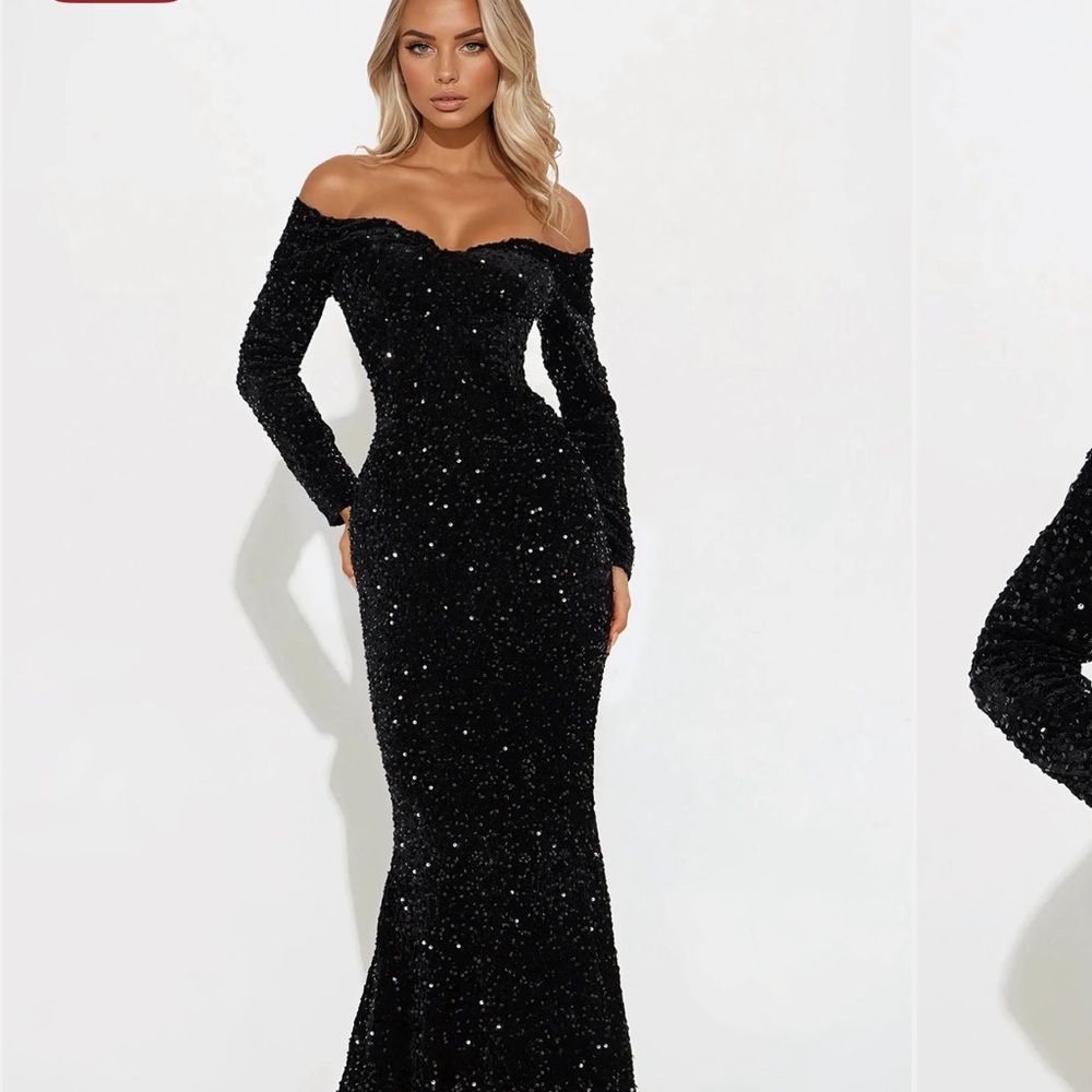 Fashion Nova Black Sequin Maxi Dress